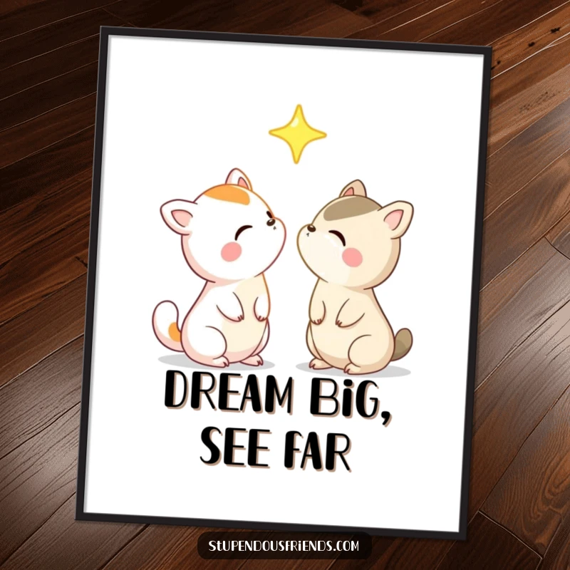 Funny Animal Poster depicting characters gazing at a bright star, symbolizing shared dreams and wonder with a humorous and artistic flair.