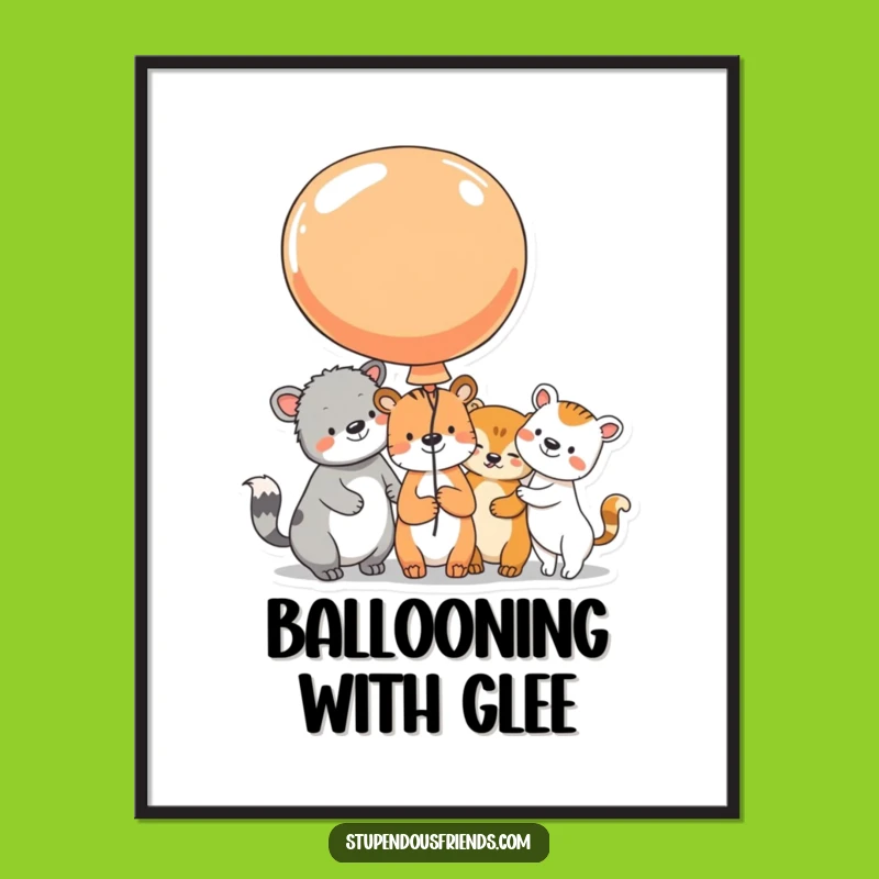Funny Animal Balloon Art Poster: Beaming Faces of Joy
