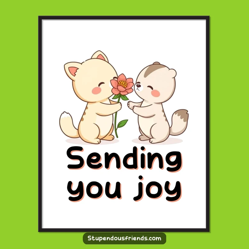 Funny Animal Flower Poster: Heartwarming Wall Art of a Kind Gesture