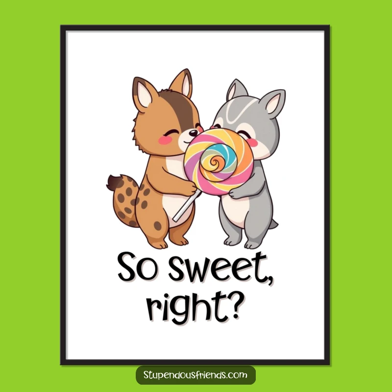 Funny Animal Lollipop Poster: Whimsical Wall Art of Sweet Friendship and Joy