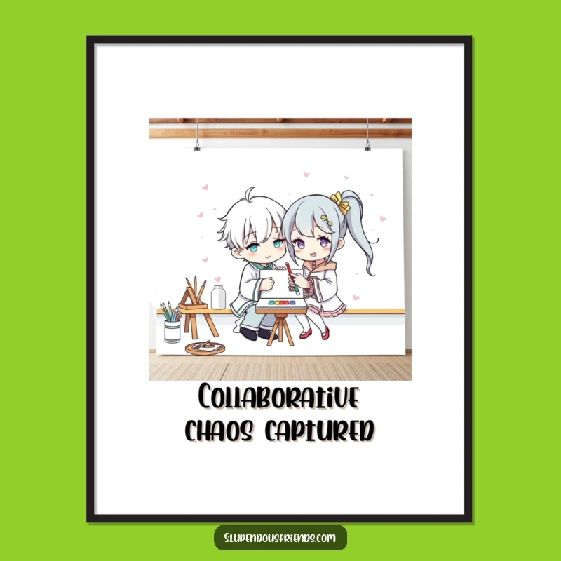 Funny Art Creation Poster: Two Characters Painting Together, Humorous Wall Art Gift