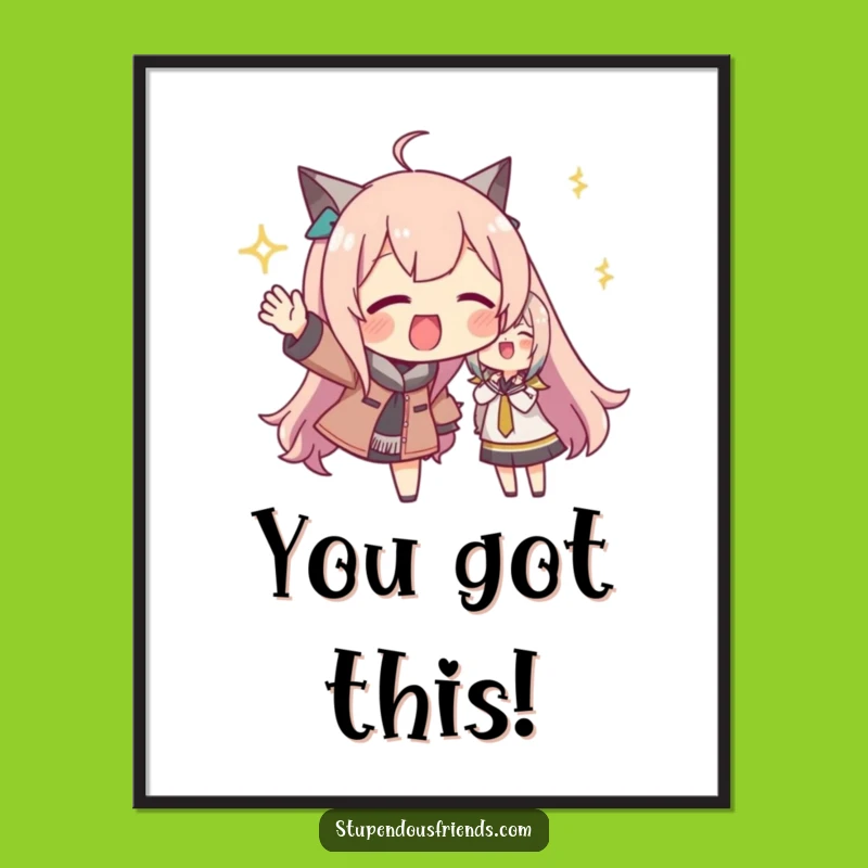 Funny Cheerleader Poster: Character Cheers Animatedly, Motivational Wall Art Gift