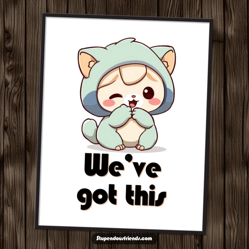 Funny Poster print of a character extending a paw to assist another, representing help and friendship.