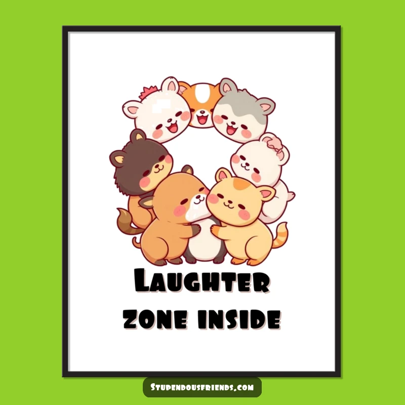Funny Kawaii Laughter Circle Poster: Vibrant Wall Art of Animals Sharing Joyful Giggles Gift