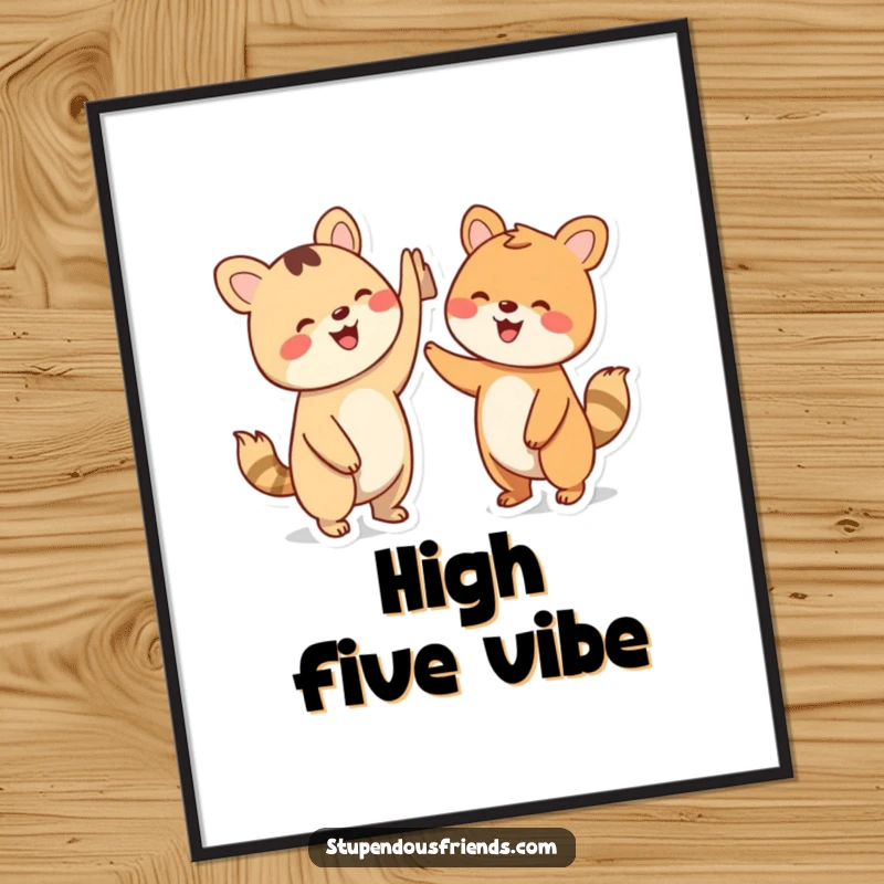 Funny Poster: Two simplified animal characters enthusiastically high-fiving, radiating happiness and celebrating a bond.