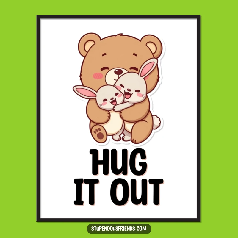 Funny Bear Hug Poster: Cheerful Characters Art, Sweet & Heartwarming Funny Gift Decor