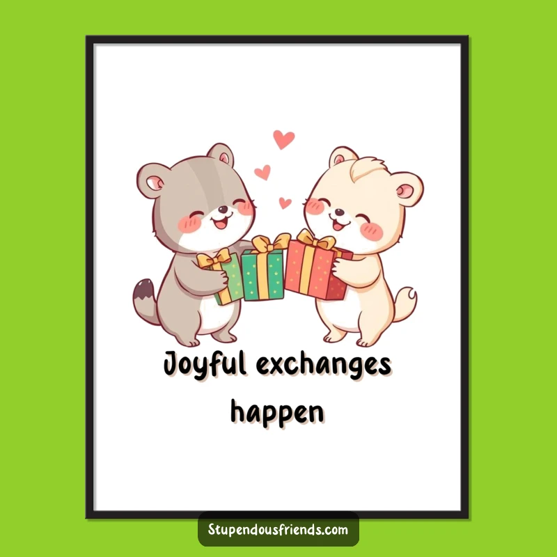 Funny Gift Exchange Poster: Joyful Animal Art for Festive Decor Gift