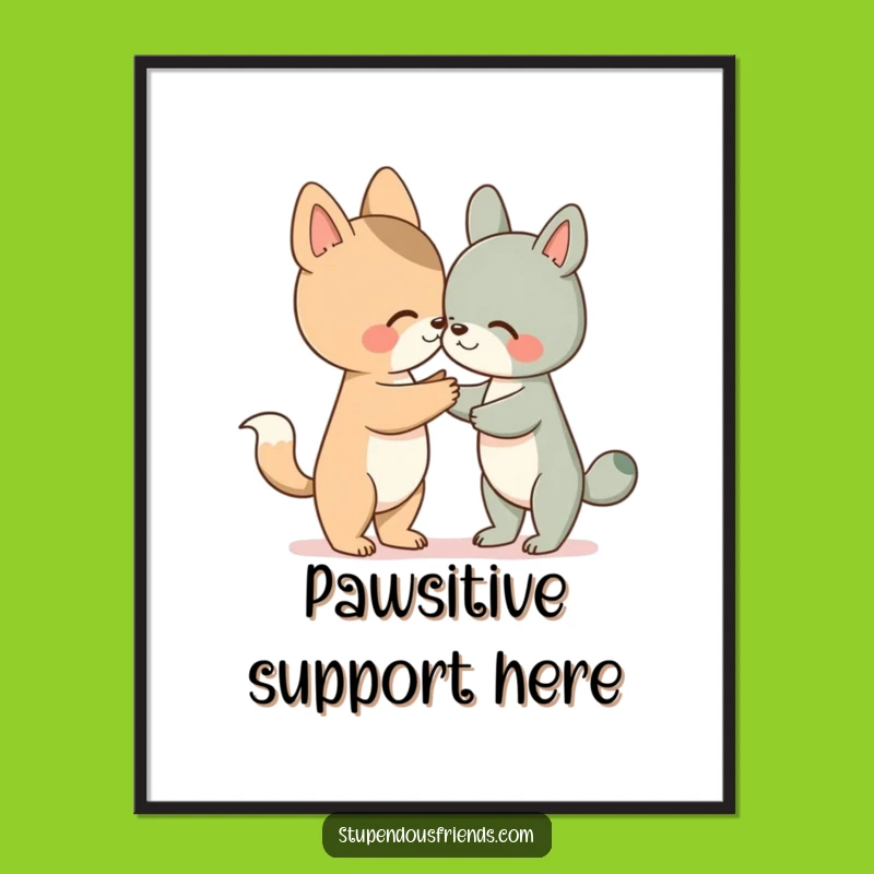 Funny Animal Helping Hand Poster: Heartwarming Character Art, Perfect Funny Gift Decor