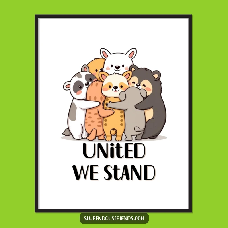 Funny Friendship Animals Poster: Huddle Art, Heartwarming & Cozy Funny Gift Decor