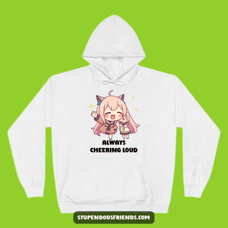Cozy Funny Fan Hoodie: Character Cheers Enthusiastically, Warm Support Gift