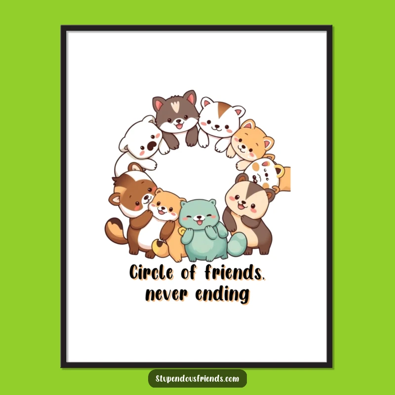 Funny Free Printable Wall Art: Animal Circle Gathering, Downloadable Decor for Laughs