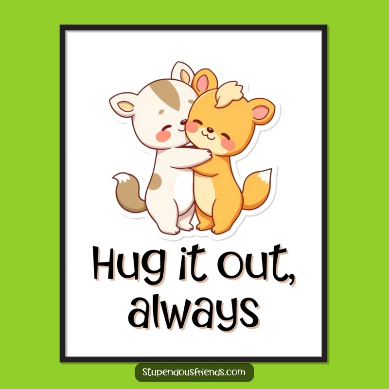 Free Printable Wall Art: Animal Hug Downloadable Cozy Decor