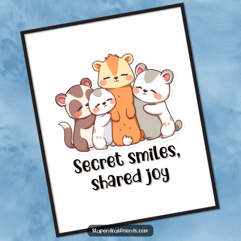 Funny Free Printable Wall Art: A group of animal friends huddle together, sharing secrets and giggles.