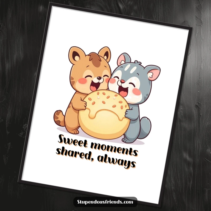 Funny Free Printable Wall Art: Two cute animals happily sharing a giant, delectable treat.