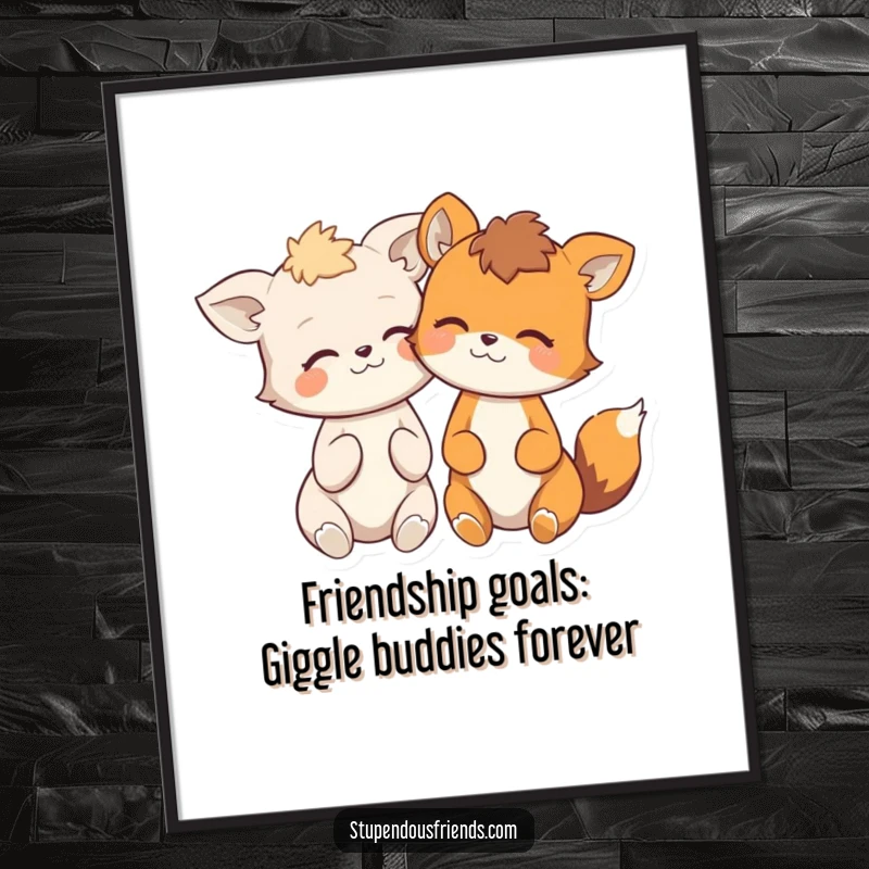 Funny Free Printable Wall Art depicting two animal friends leaning on each other, caught in a moment of shared, uncontrollable giggles.