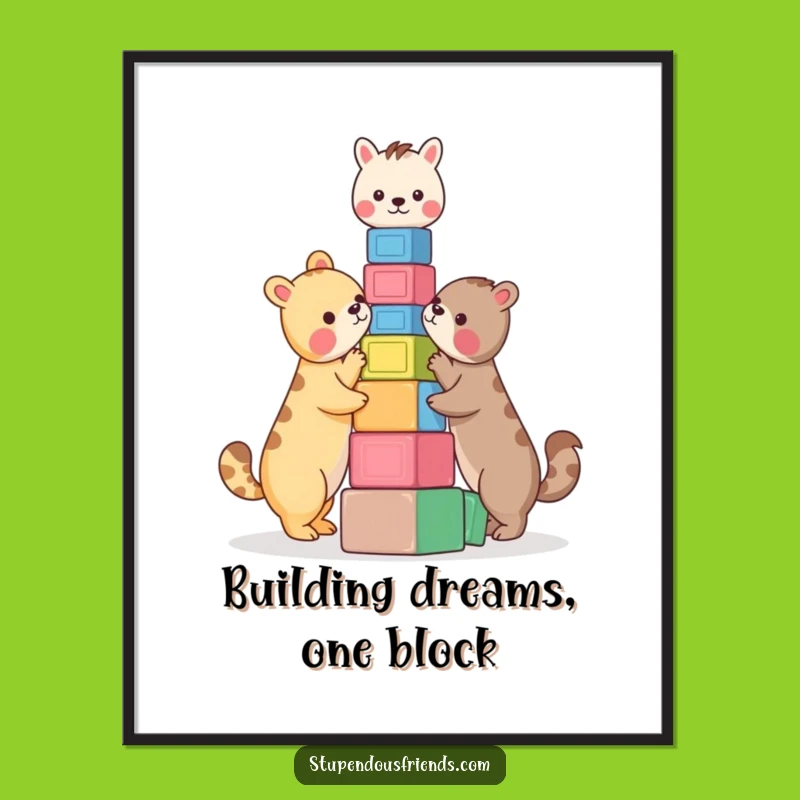 Funny Free Printable Wall Art: Animal Block Tower Builders, Downloadable Decor, Print at Home Fun