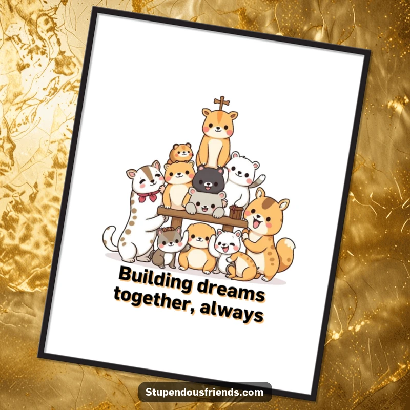 Funny Free Printable Wall Art: Animal characters are shown in the midst of joyful, energetic construction.