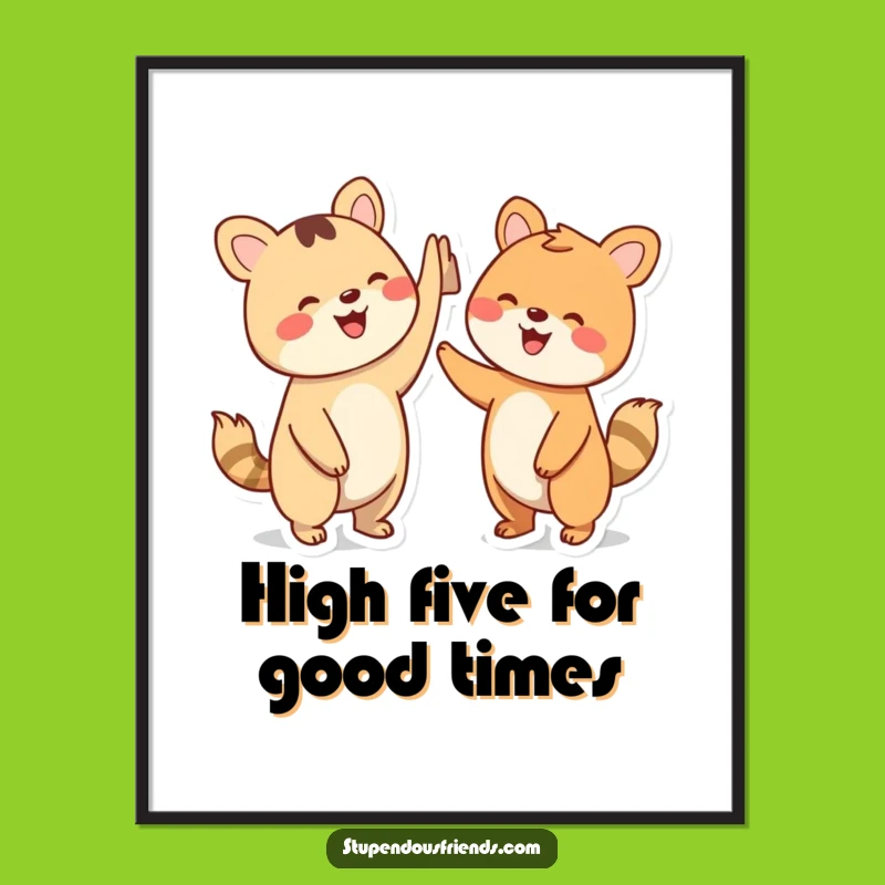 Funny Free Printable Wall Art: High-Five Animals, Cheerful Downloadable Decor for a Positive Vibe