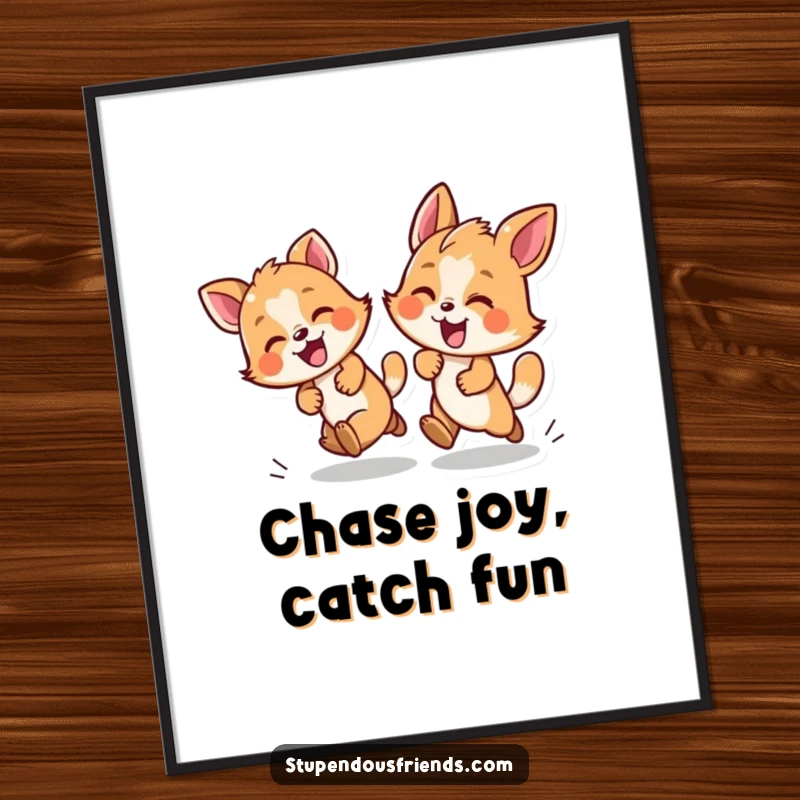 Funny Free Printable Wall Art: A playful animal duo in a dynamic chase, creating a scene of joyful movement and fun.