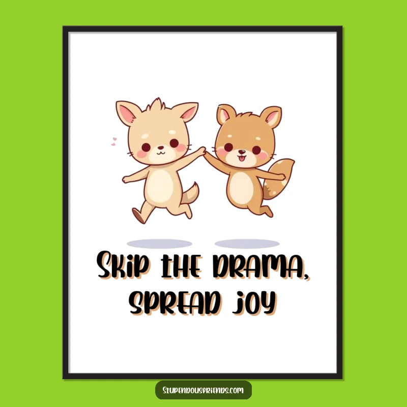 Funny Free Printable Wall Art: Two Animals Skipping Joyfully Downloadable Art