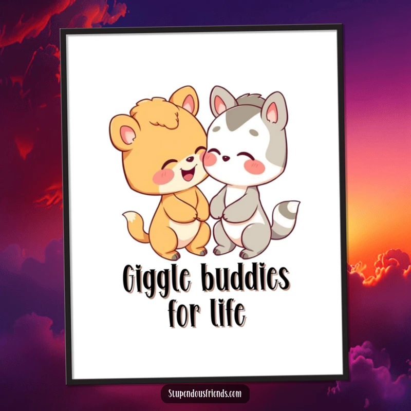 Funny Free Printable Wall Art: Two cute animals sharing a delightful giggle, creating a scene of pure joy and lightheartedness.