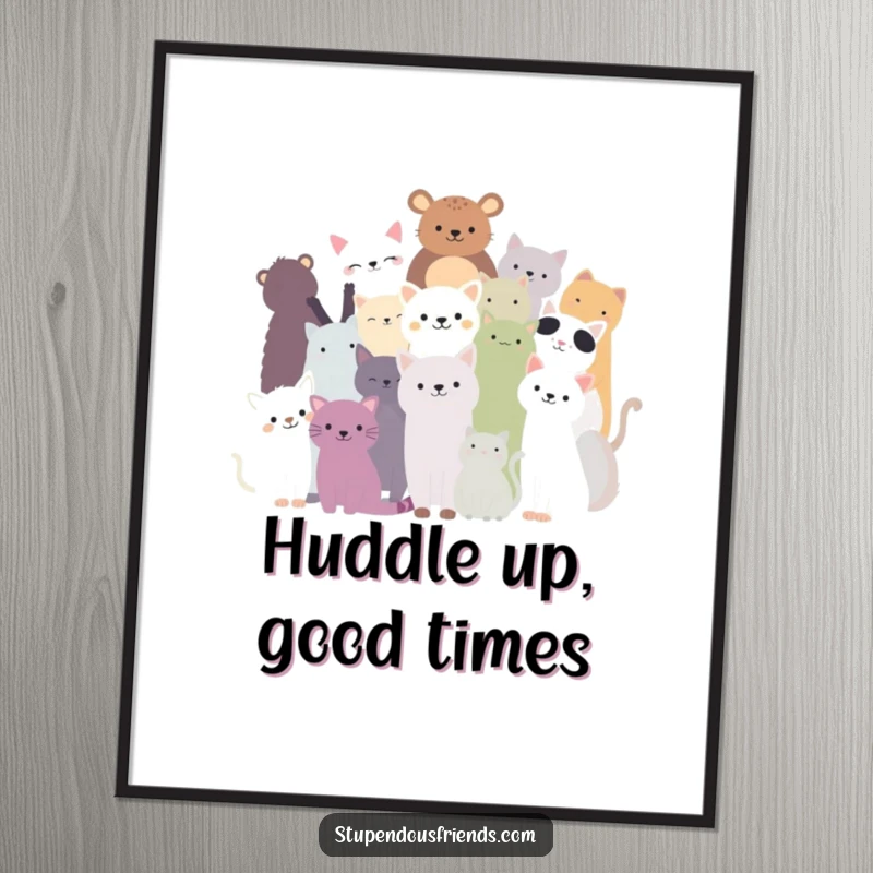 Funny Free Printable Wall Art: Diverse animal silhouettes in a close, cheerful huddle, symbolizing togetherness and shared joy.