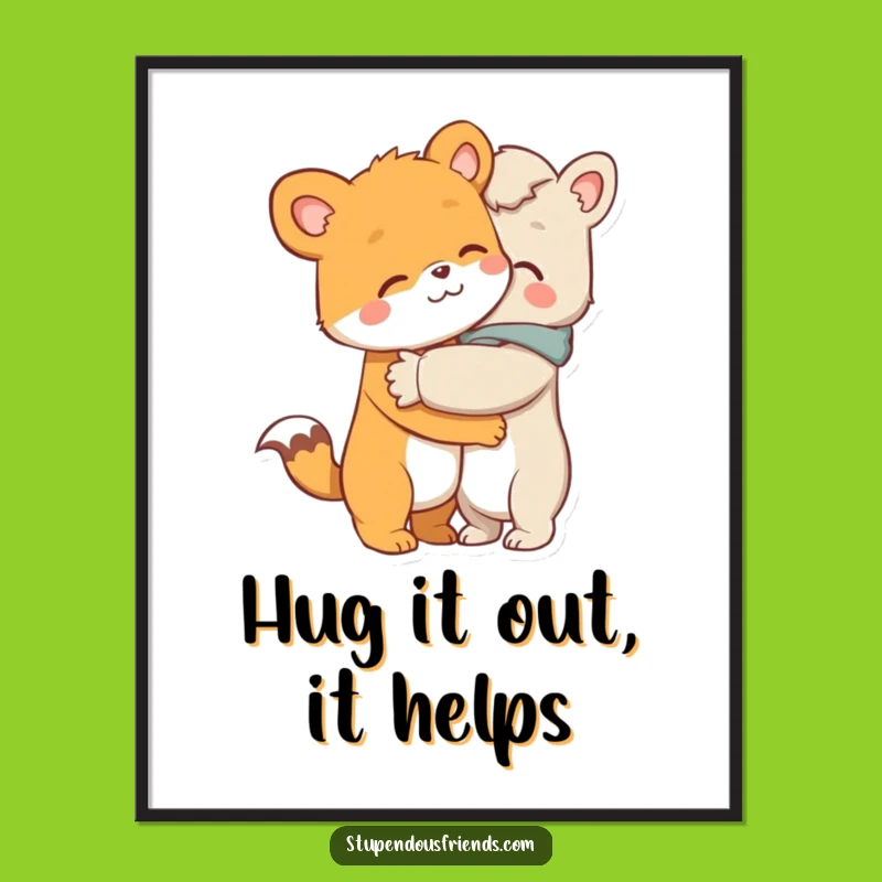 Funny Free Printable Wall Art: Hugging Animals, Cozy Downloadable Decor