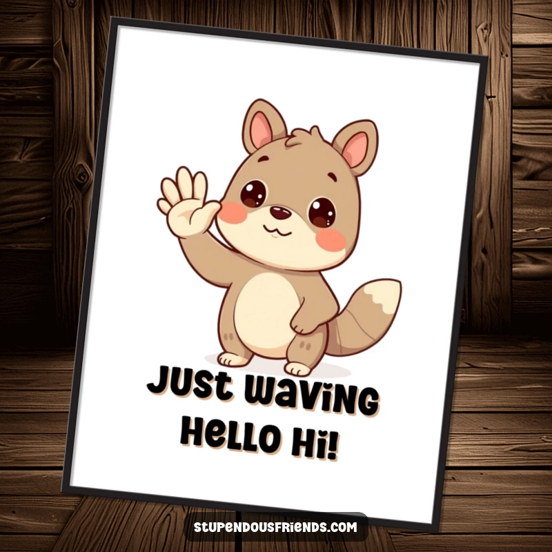 Cute Free Printable Wall Art: An animal character giving a friendly wave, creating a welcoming and cheerful atmosphere for any room, downloadable.