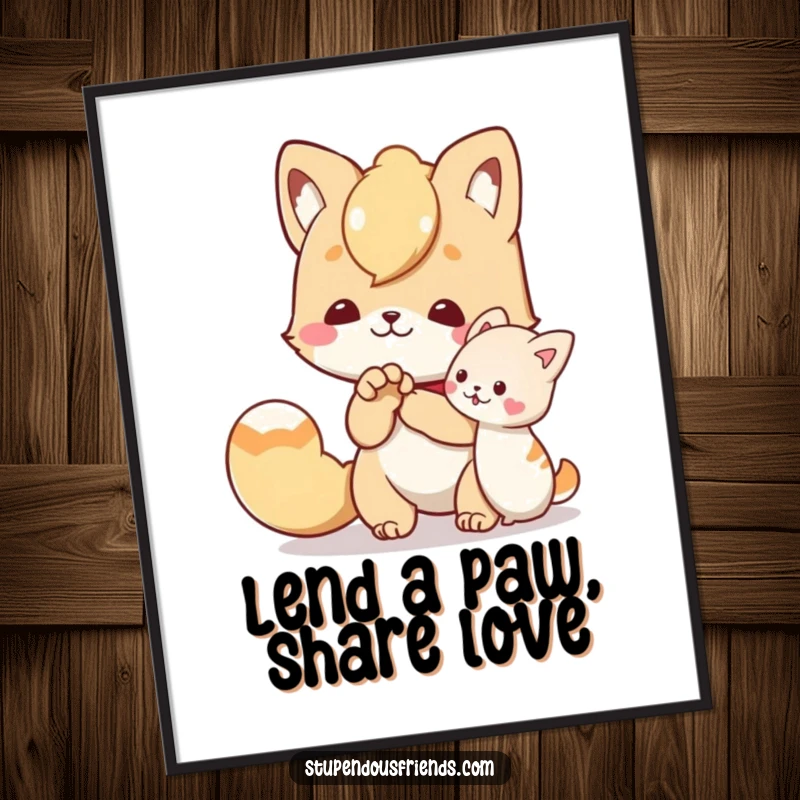 Funny Free Printable Wall Art: Character offers a helping paw to a friend, symbolizing support and friendship.