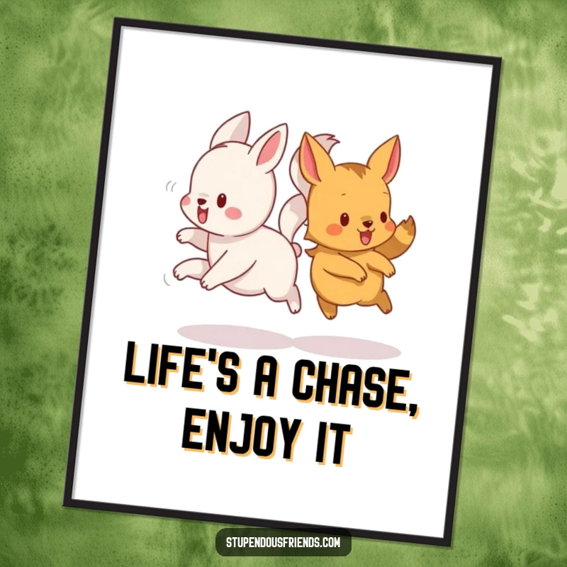 Funny Free Printable Wall Art: A chaotic yet charming scene of animals playfully running with their tails in a delightful tangle.