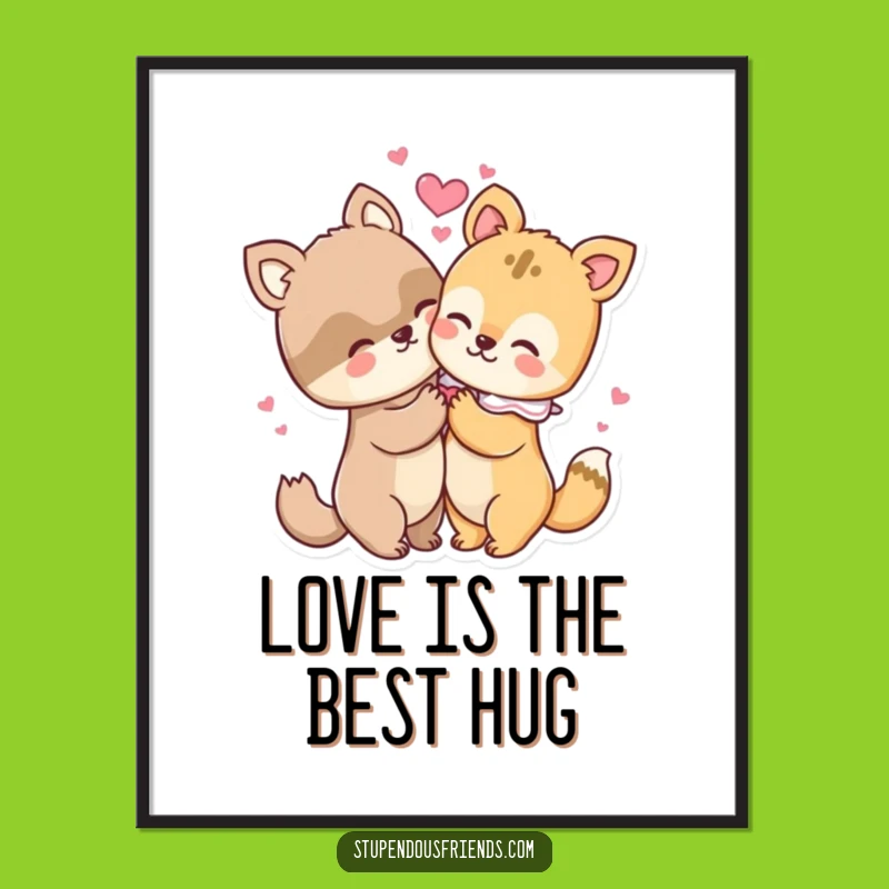 Free Printable Wall Art: Hugging Animals, Hearts, Whimsical Digital Download Decor