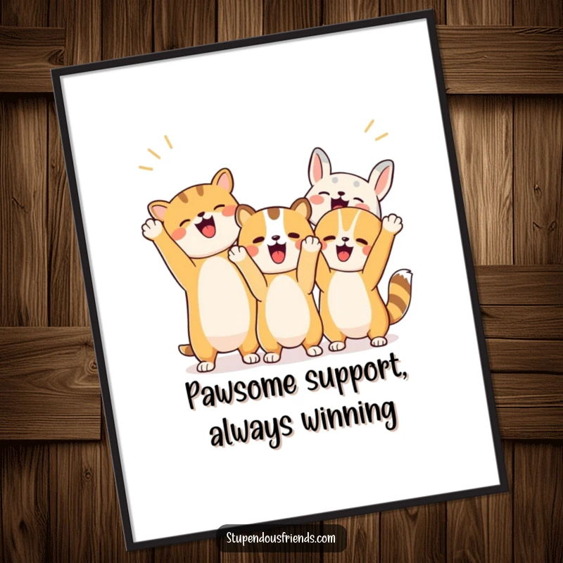 Funny Free Printable Wall Art showcasing a group of excited animals enthusiastically cheering each other on.