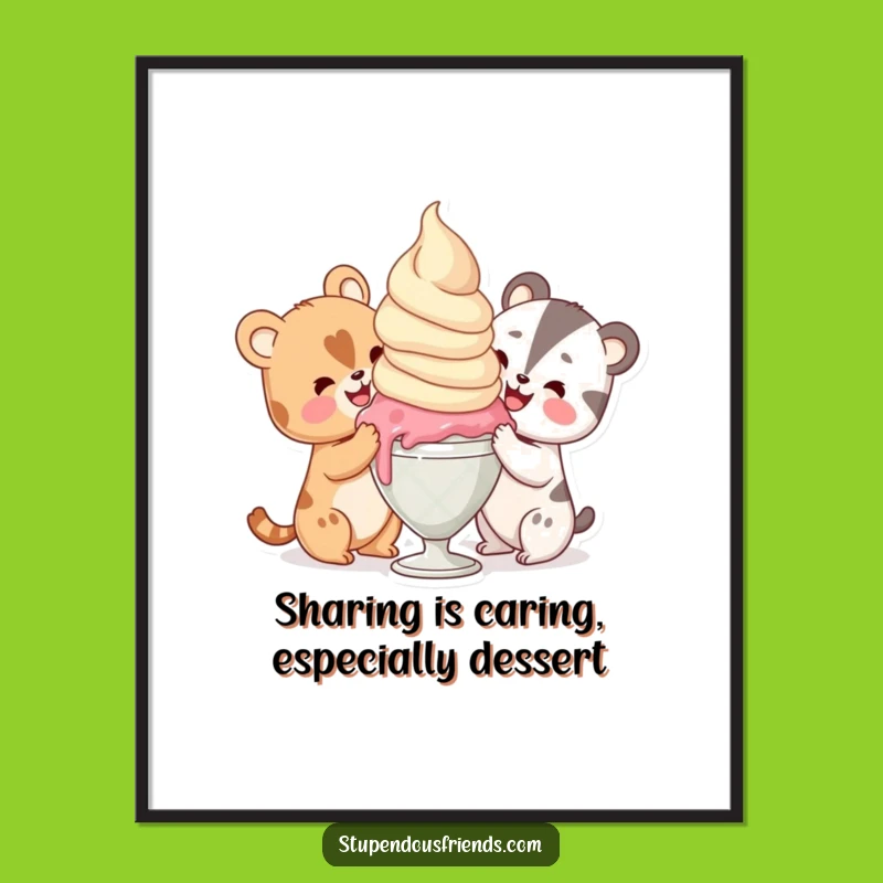 Free Printable Wall Art: Funny Ice Cream Sharing Scene for Whimsical Decor