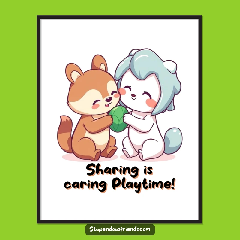 Playful Sharing Free Printable Wall Art - Cute Animal Art, Downloadable Decor