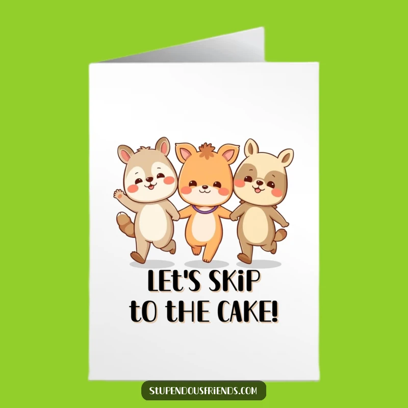 Free Printable Birthday Card: Funny Animal Friends Skipping Together, Downloadable Fun Gift