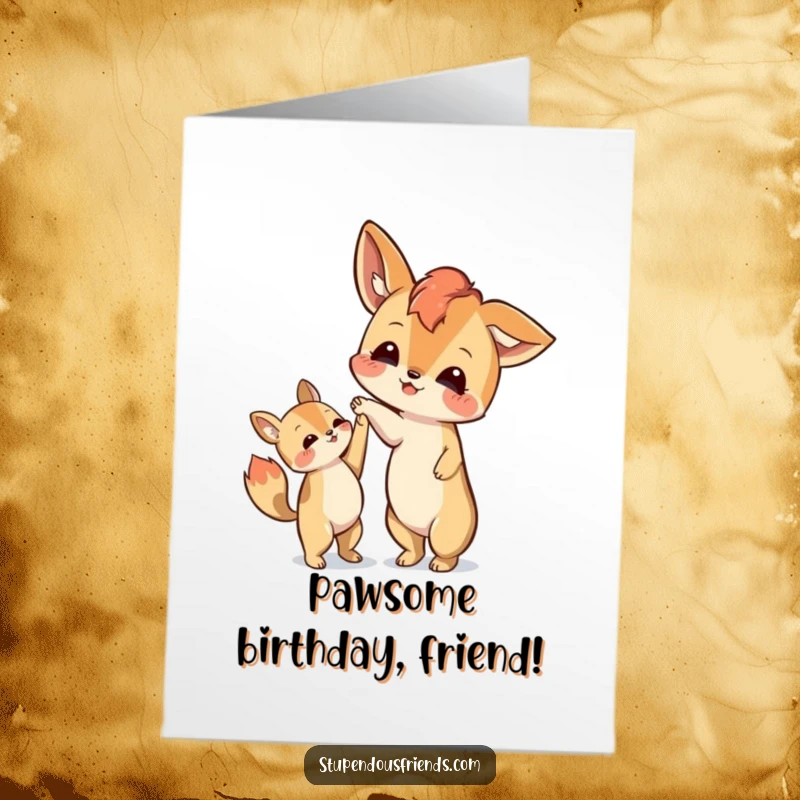 Funny Free Printable Birthday Card: An animal offers a helping paw to lift another, symbolizing support.