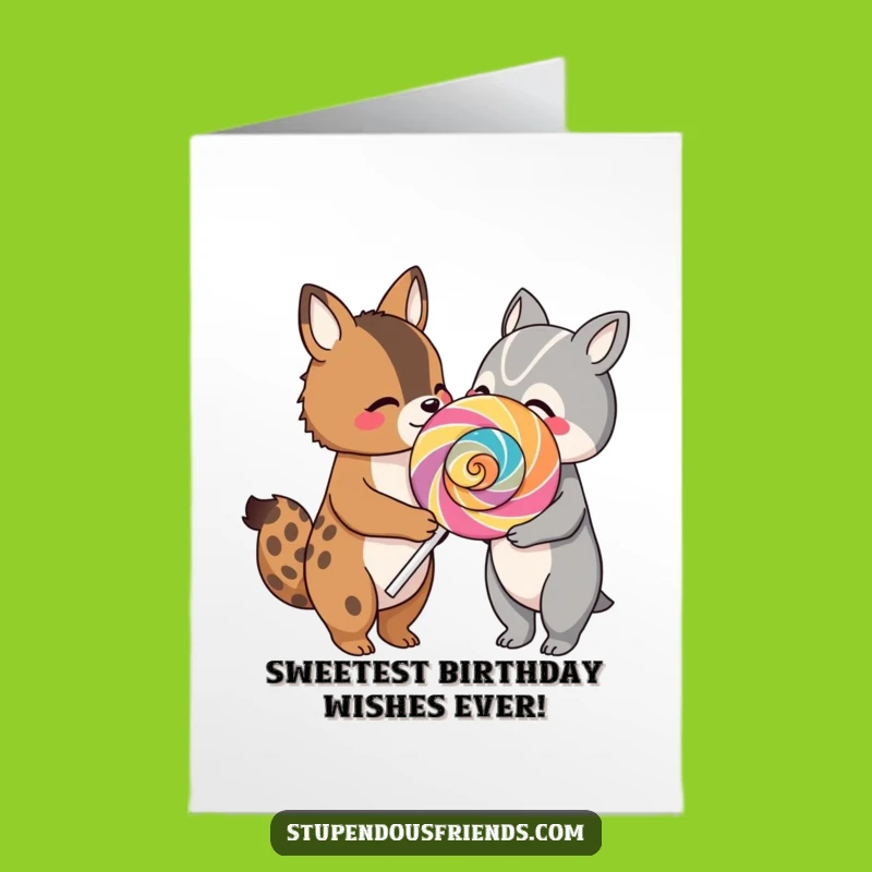 Free Printable Birthday Card: Sweet Friends Share Lollipop, Fun Downloadable Greeting!