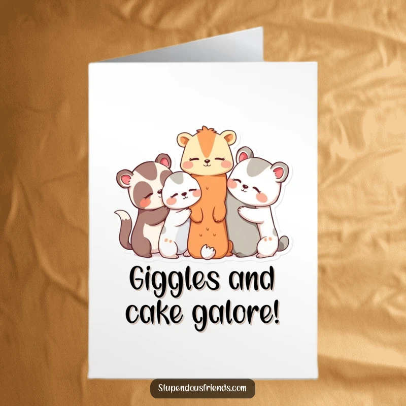 Funny Free Printable Birthday Card: Animals huddle close, sharing secrets and giggles.