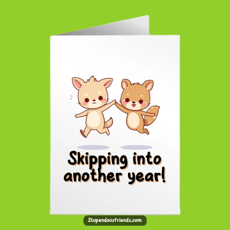 Free Printable Birthday Card Funny: Two Animals Skipping Together Downloadable Gift