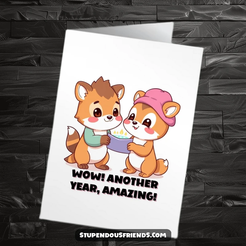 Funny Free Printable Birthday Card: Animals gaze in delight at a wondrous discovery, sharing downloadable excitement and joy.