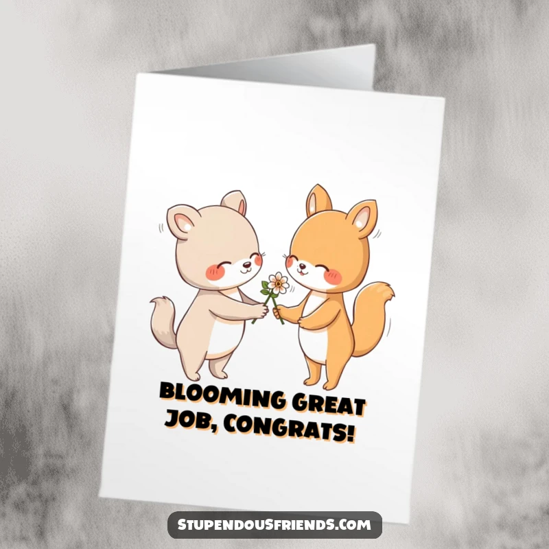 Funny Free Printable Congratulations Card: A friendly animal offers a flower, symbolizing congratulations and good wishes in a downloadable format.