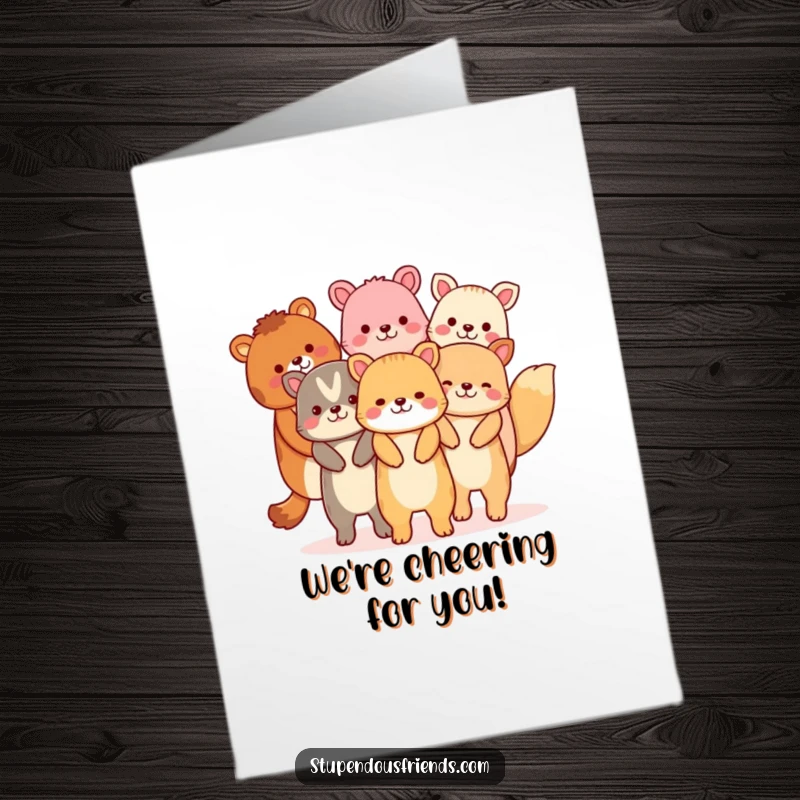 Funny Free Printable Congratulations Card features a lively chain of animals holding hands, symbolizing shared success and celebration.