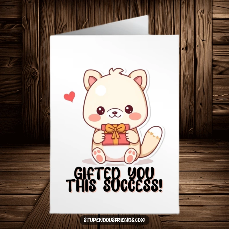 Funny Free Printable Congratulations Card, an animal character offering a lovingly crafted handmade gift to a delighted companion.