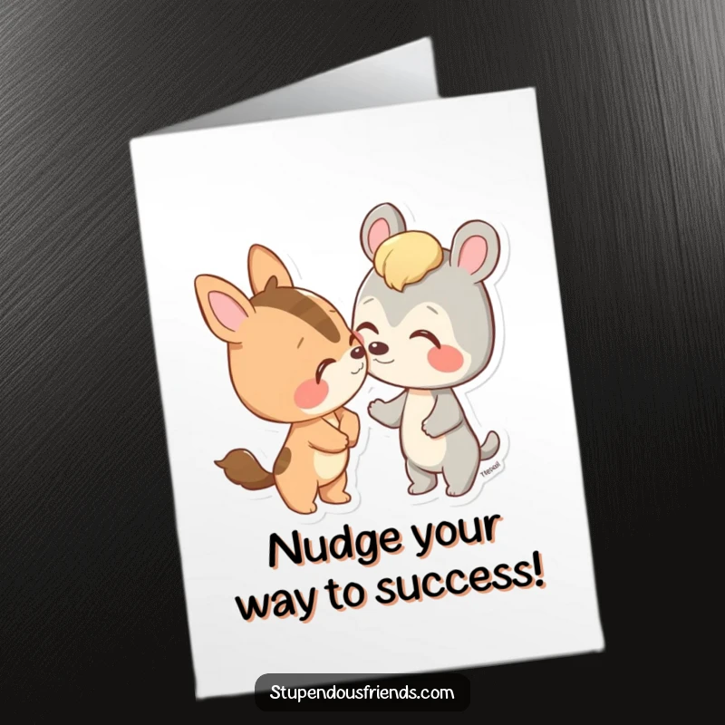 Funny Free Printable Congratulations Card: An animal character gently nudges its friend nose-to-nose.