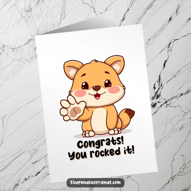 Funny Free Printable Congratulations Card with a friendly animal paw extending a welcome, ideal for a unique DIY gift.