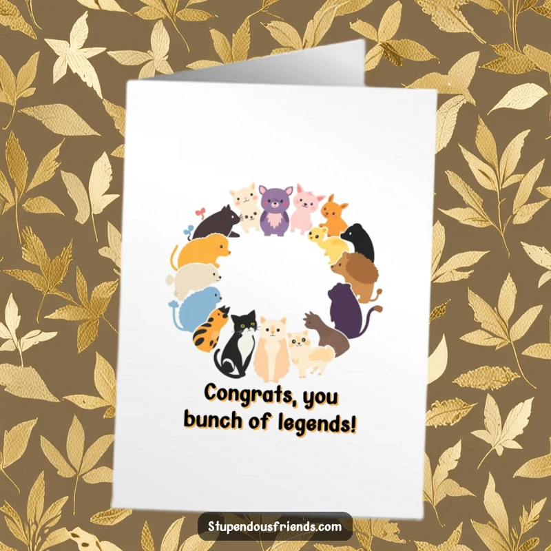 Funny Free Printable Congratulations Card: Diverse animal silhouettes gather in a circle, celebrating a shared accomplishment joyfully.