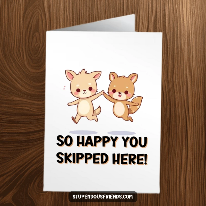 Funny Free Printable Congratulations Card: Two ecstatic animals skipping with delight, celebrating a momentous occasion with pure glee.