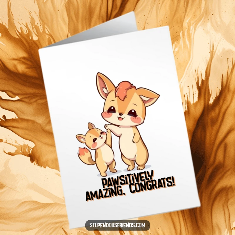 Funny Free Printable Congratulations Card: One animal's paw reaches out to help another rise, celebrating achievement.