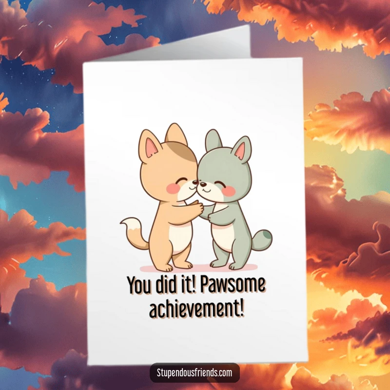 Funny Free Printable Congrats Card showing a supportive animal character offering a helpful paw to a friend.