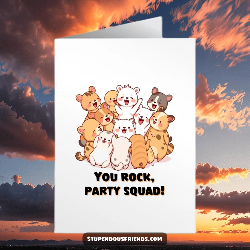 Funny Free Printable Congratulations Card: Animals in a circle cheering and laughing together in pure celebration.